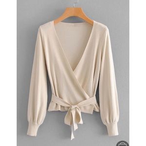 Wrap Front Bishop Sleeve Sweater